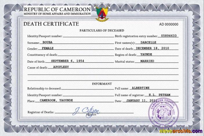 Cameroon Death Certificate